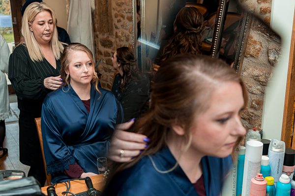 Hair styling session in progress at a salon.