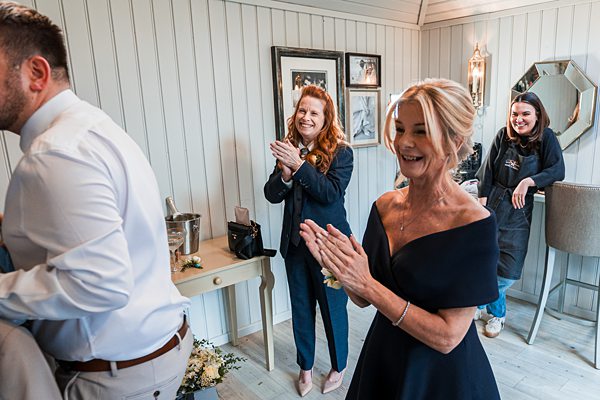 Joyful family celebration indoors.