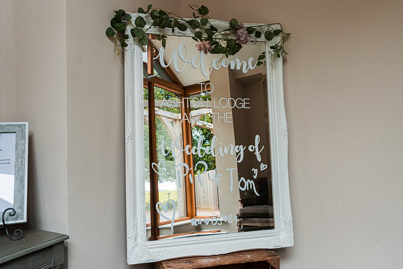 Wedding welcome sign at Ashton Lodge.