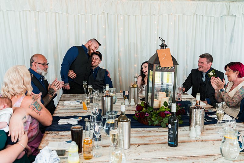 Wedding reception celebration with family and friends.