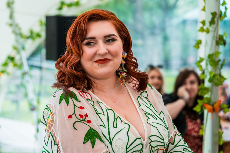 Woman with red hair at outdoors event