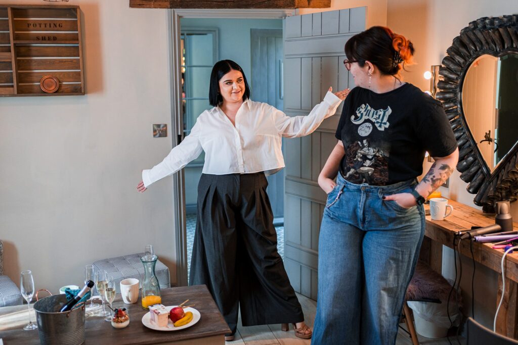 Two women chatting in a cosy room