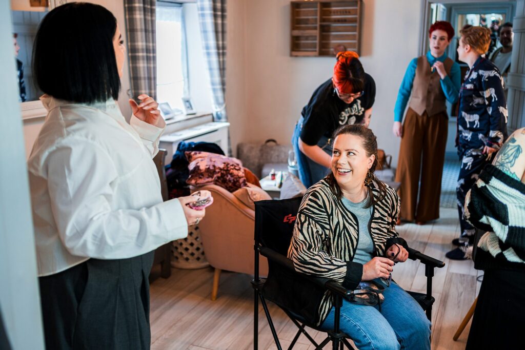 Group preparing in a room for an event